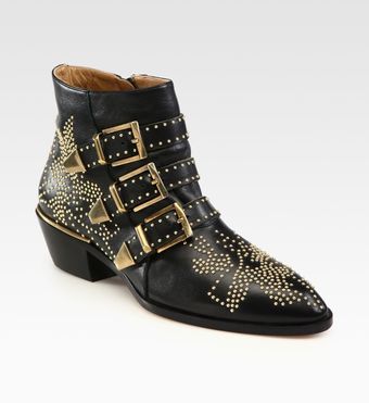 Chloé Studded Leather Buckle Ankle Boots - Lyst
