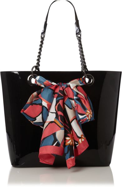 Dkny Patent Large Scarf Tote Bag in Black