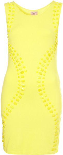Topshop Gem Beaded Bodycon Dress By Dress Up Topshop in Yellow (zesty yellow) - Lyst