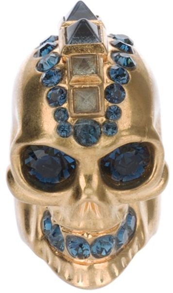 Alexander Mcqueen Punk Skull Ring in Blue (gold) - Lyst