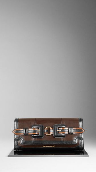 Burberry Bridle Leather Buckle Detail Clutch Bag in Brown (dark chocolate) - Lyst