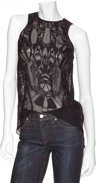 Helmut Lang Spider Burnout Chiffon Blouse in Black - Lyst