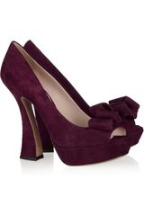 Miu Miu Bowembellished Suede Peeptoe Pumps