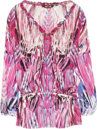 Roberto Cavalli Printed Silkchiffon Top - Lyst
