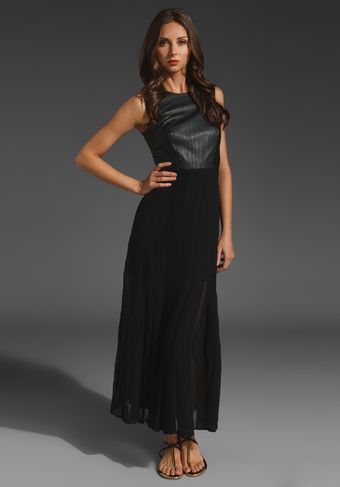 Shakuhachi Leather Chiffon Pleated Maxi Dress - Lyst