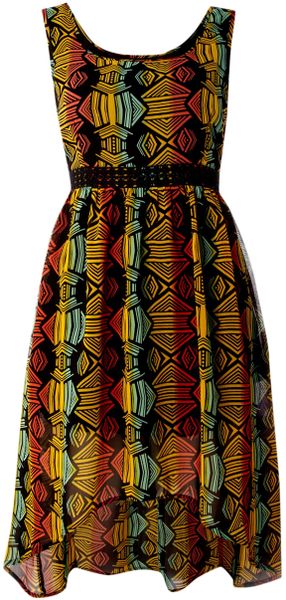 Therapy High Low Dip Hem Dress in Gray (multi-coloured) - Lyst