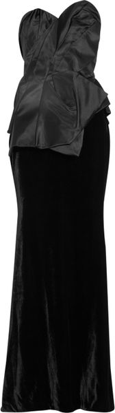 Marchesa Duchess Satin And Velvet Bustier Dress in Black - Lyst