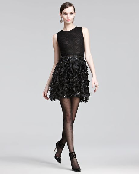 Oscar De La Renta Lace Lasercut Combo Dress in Black - Lyst
