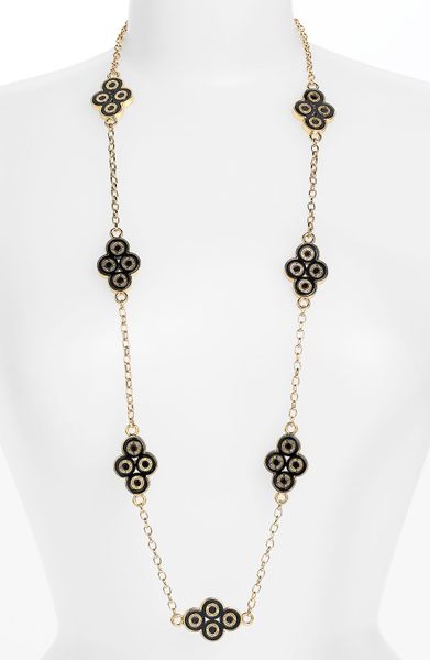 Tory Burch Cole Enamel Clover Necklace in Black - Lyst