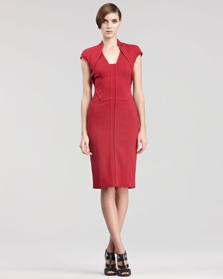 Elie Saab Folded Capsleeve Dress in Red (cherry) - Lyst
