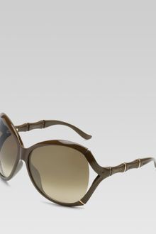 Gucci Oversized Oval Frame Sunglasses with Bamboo Effect  - Lyst