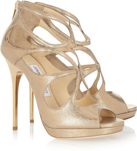 Jimmy Choo Loila Metallic Textured Leather Sandals in Gold - Lyst