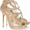 Jimmy Choo Loila Metallic Textured Leather Sandals in Gold - Lyst