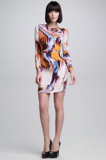 Vera Wang Long Sleeve Oil Slick Printed Dress - Lyst