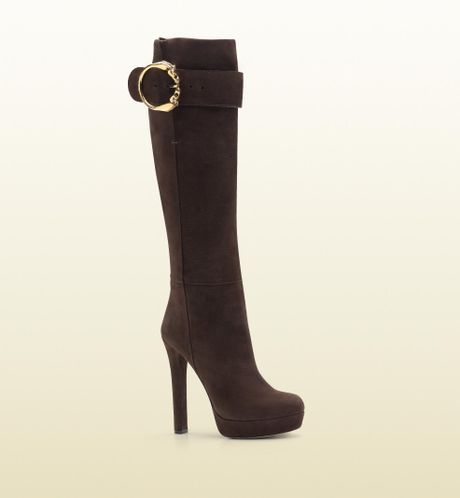 Gucci Josephine Round Horseheads Tall High Heel Platform Boot in Brown - Lyst