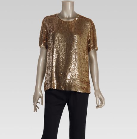Gucci All Over Sequin Short Sleeve Top in Gold | Lyst