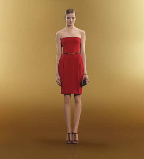 Gucci Belted Strapless Dress in Red - Lyst