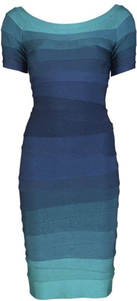 Hervé Léger Johanna Ombre Dress in Blue (aqua) - Lyst