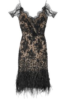 Oscar de la Renta Feather and Sequinembellished Lace Dress - Lyst