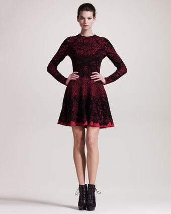 Alexander McQueen Printed Longsleeve Intarsia Dress - Lyst
