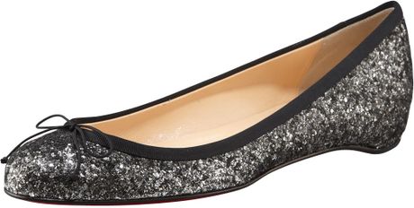 Christian Louboutin Sonietta Glittered Flat in Black (silver) - Lyst
