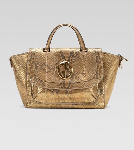 Gucci Medium Top Handle Bag Orochampagne Python in Gold (champagne) - Lyst
