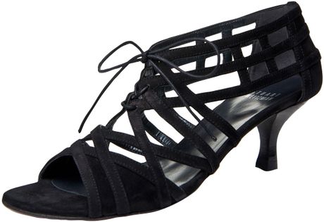 Stuart Weitzman Laceup Midheel Sandal in Black - Lyst