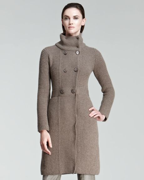Armani Doublebreasted Sweater Coat in Brown (taupe) - Lyst