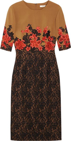 Erdem Ivy Embroidered Stretchcrepe and Lace Dress in Brown (tobacco) - Lyst