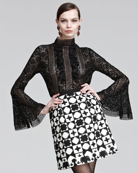 Oscar De La Renta Lace Blouse in Black - Lyst