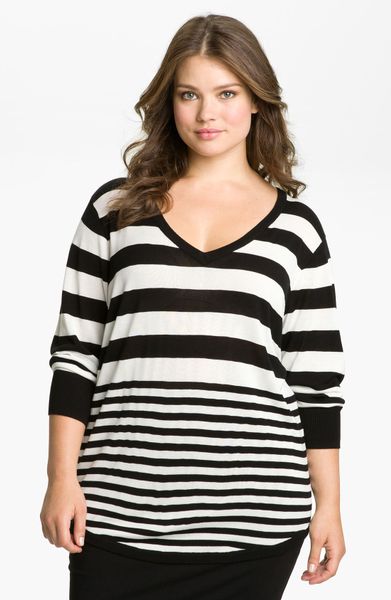 Vince Camuto Stripe Elbow Sleeve Sweater in Black (rich black) - Lyst