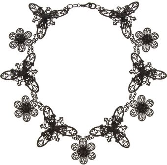 Bottega Veneta Blackened Oxidizedsilver Floral Lace Necklace - Lyst