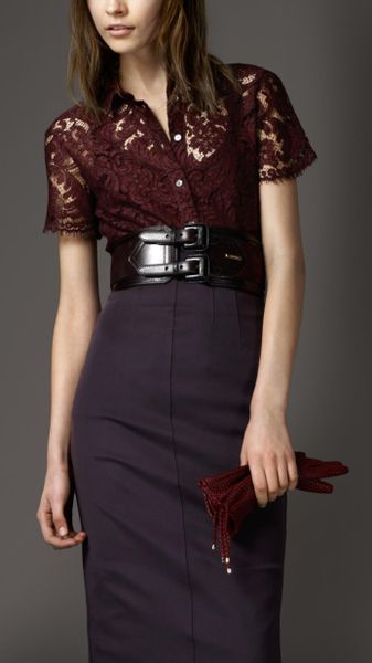 Burberry Scallop Edge Lace Shirt in Red (elderberry) - Lyst