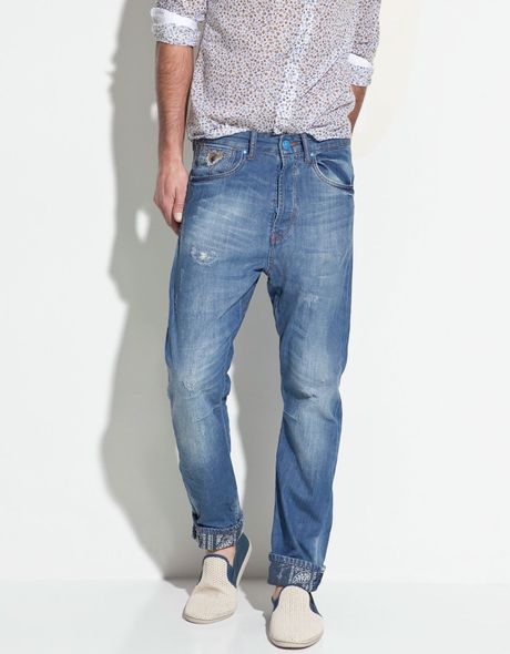 Zara Jeans with Handkerchief Design At The Hem in Blue for Men