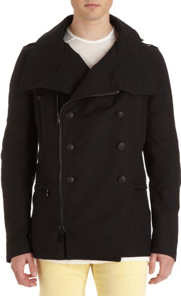 Balmain High Collar Peacoat in Black for Men - Lyst