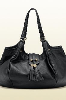 Gucci Marrakech Medium Shoulder Bag with Woven Leather Trim and Tassels with Metal G Details - Lyst