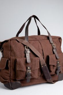 John Varvatos Brown Canvas and Leather Large Duffle Bag - Lyst