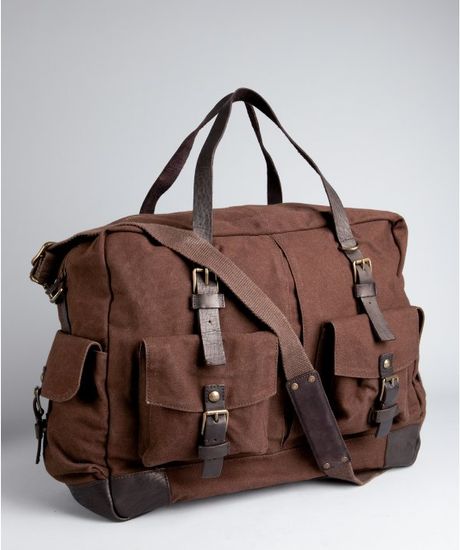 John Varvatos Brown Canvas and Leather Large Duffle Bag in Brown for Men | Lyst