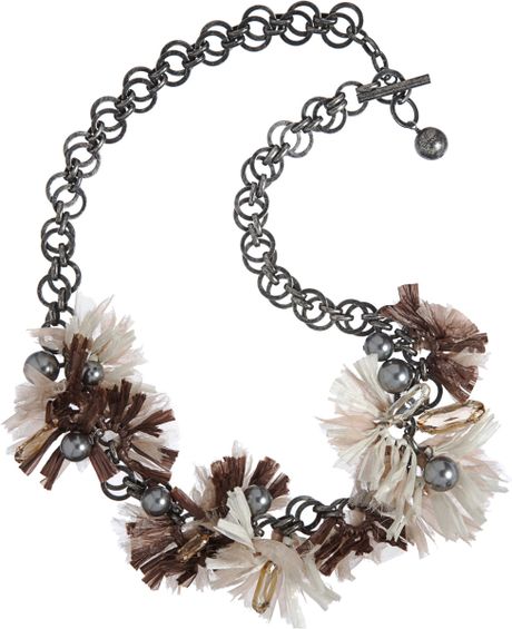 Lanvin Raffia Mask Flower Small Necklace in White (silver) - Lyst
