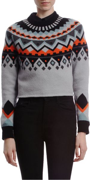 Proenza Schouler Intarsia Stripe Sweater in Gray (orange) - Lyst