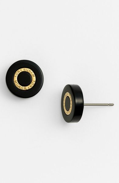 Tory Burch Cole Enamel Stud Earrings in Black - Lyst