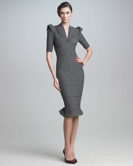 Zac Posen Sculpted Tweed Dress in Black - Lyst