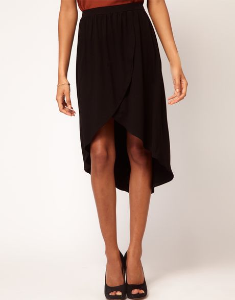 Asos Wrap Skirt With Dipped Hem In Black Lyst