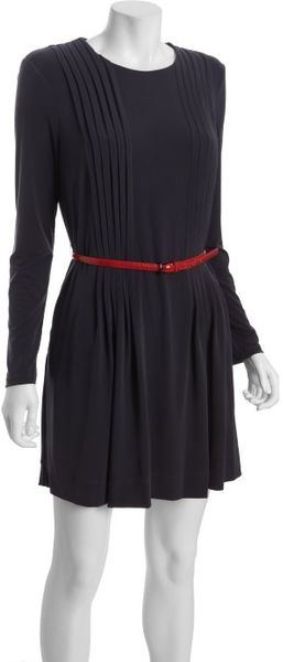 Calvin Klein Charcoal Pleated Long Sleeve Belted Dress in Gray (charcoal) - Lyst