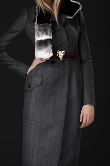 Burberry Prorsum Fur Collar Herringbone Top Coat - Lyst