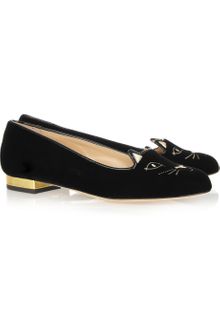 Charlotte Olympia Kitty Embroidered Velvet Flats - Lyst