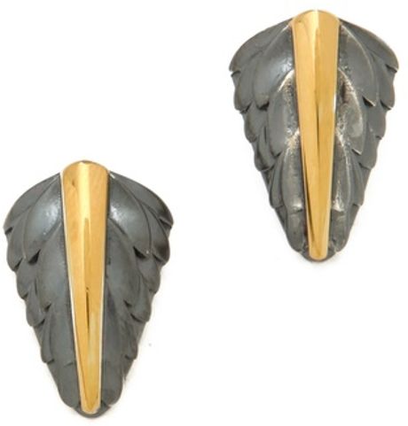 Elizabeth And James Feather Button Earrings in Gray (silver) - Lyst