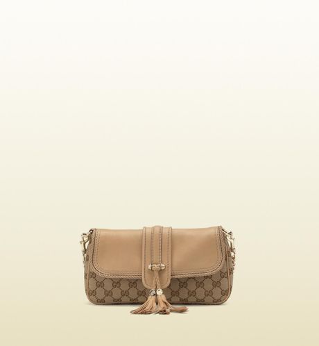 Gucci Marrakech Evening Bag With Woven Leather Trim And Tassels With Metal G Details in Beige | Lyst
