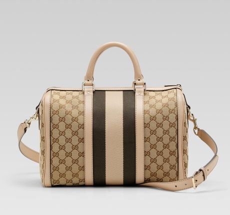 Gucci Vintage Web Boston Bag in Brown (beige) | Lyst
