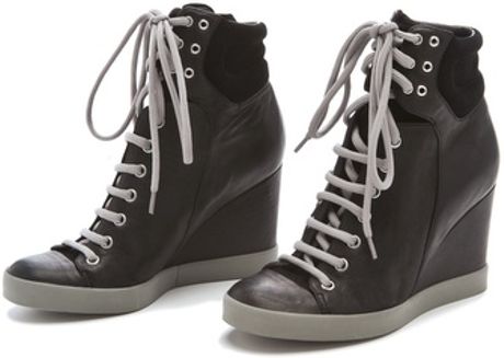 black lace up wedge sneakers